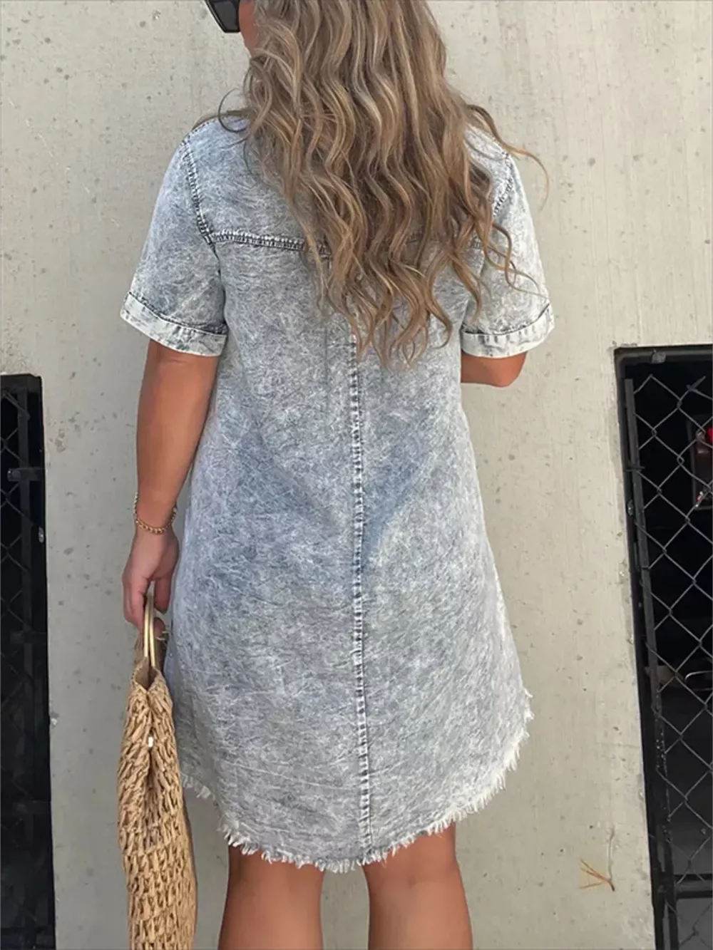 Full Size Raw Hem Short Sleeve Dress Plus Size, image 8
