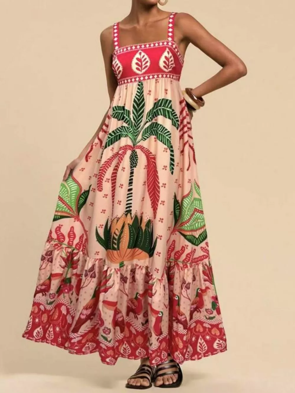 Printed Square Neck Maxi Dress, image 11
