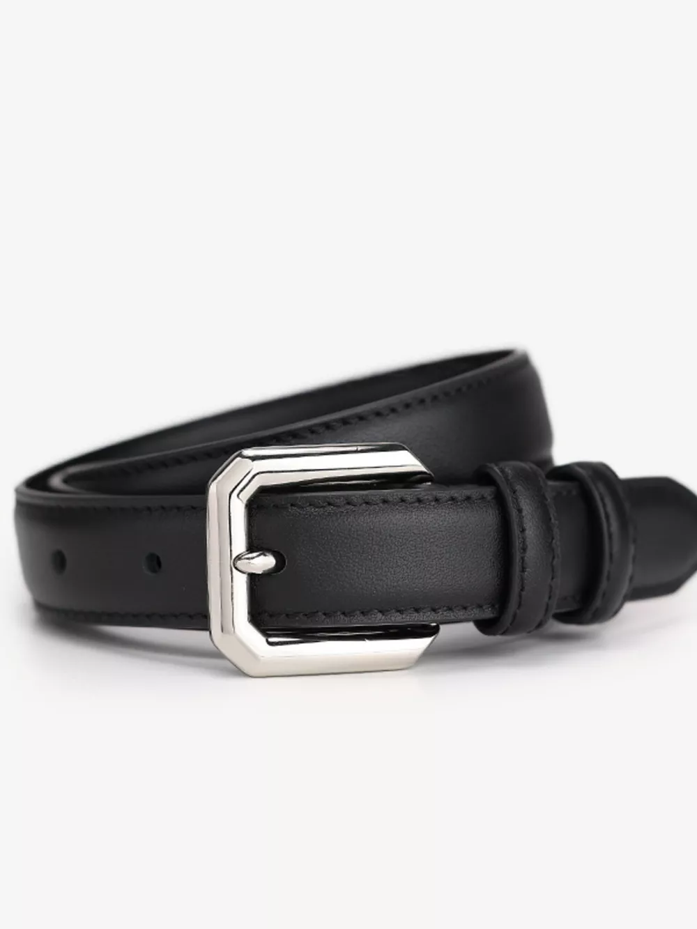 Classic Leather Belt with Silver Buckle