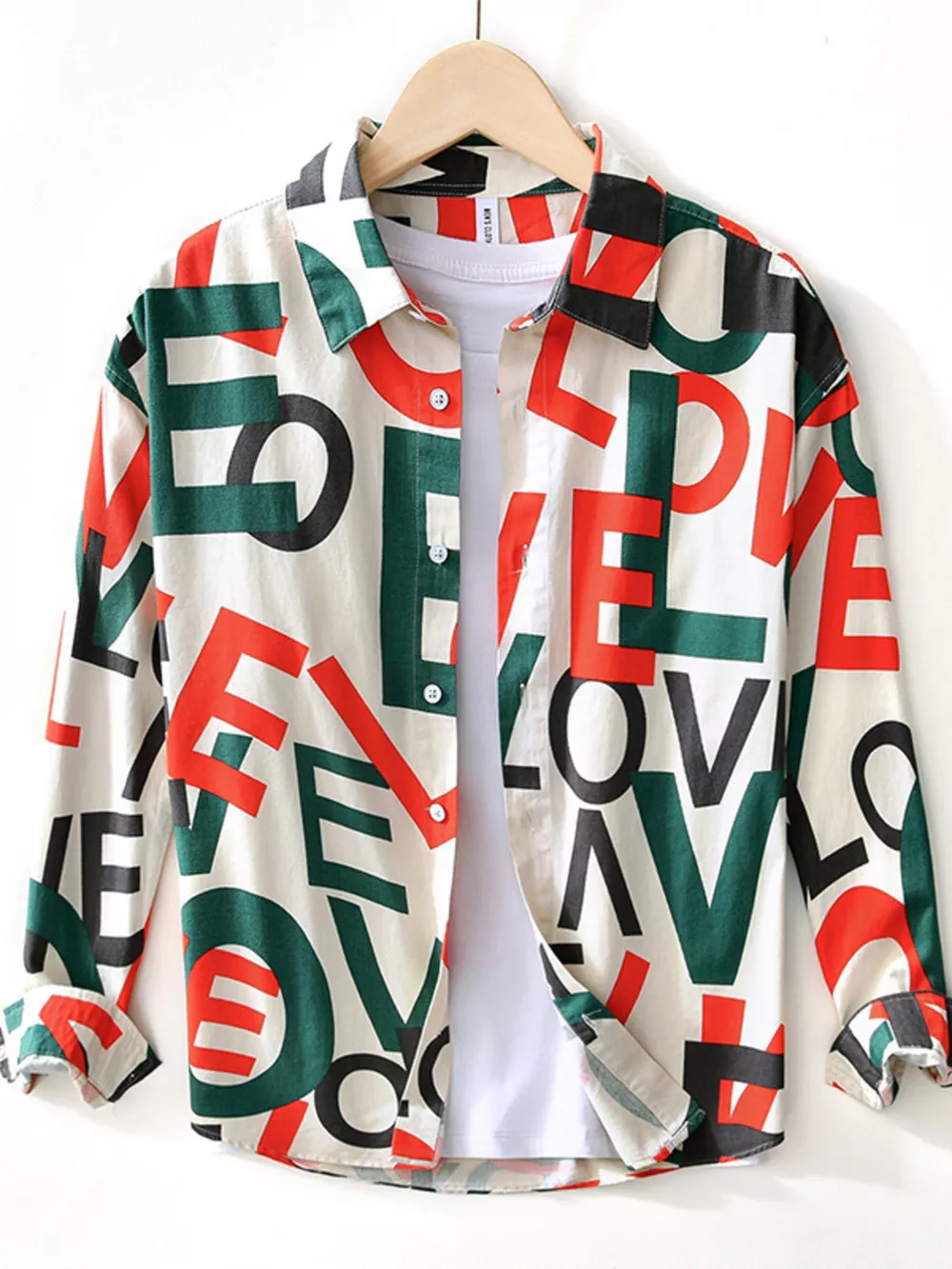 Men's Plus Size Letter Print Long Sleeve Shirt