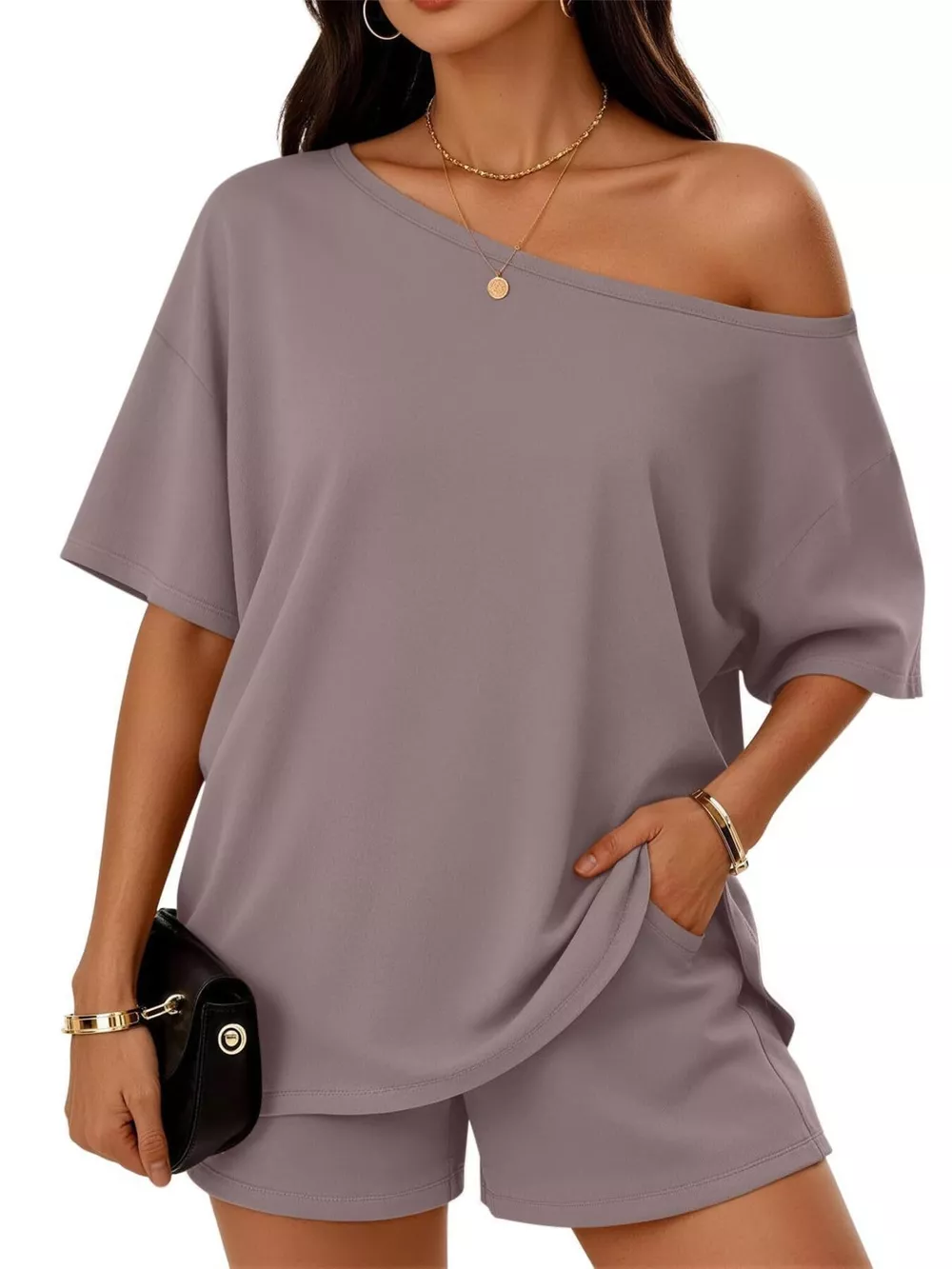 Full Size One Shoulder Top and Shorts Set Plus Size, image 27