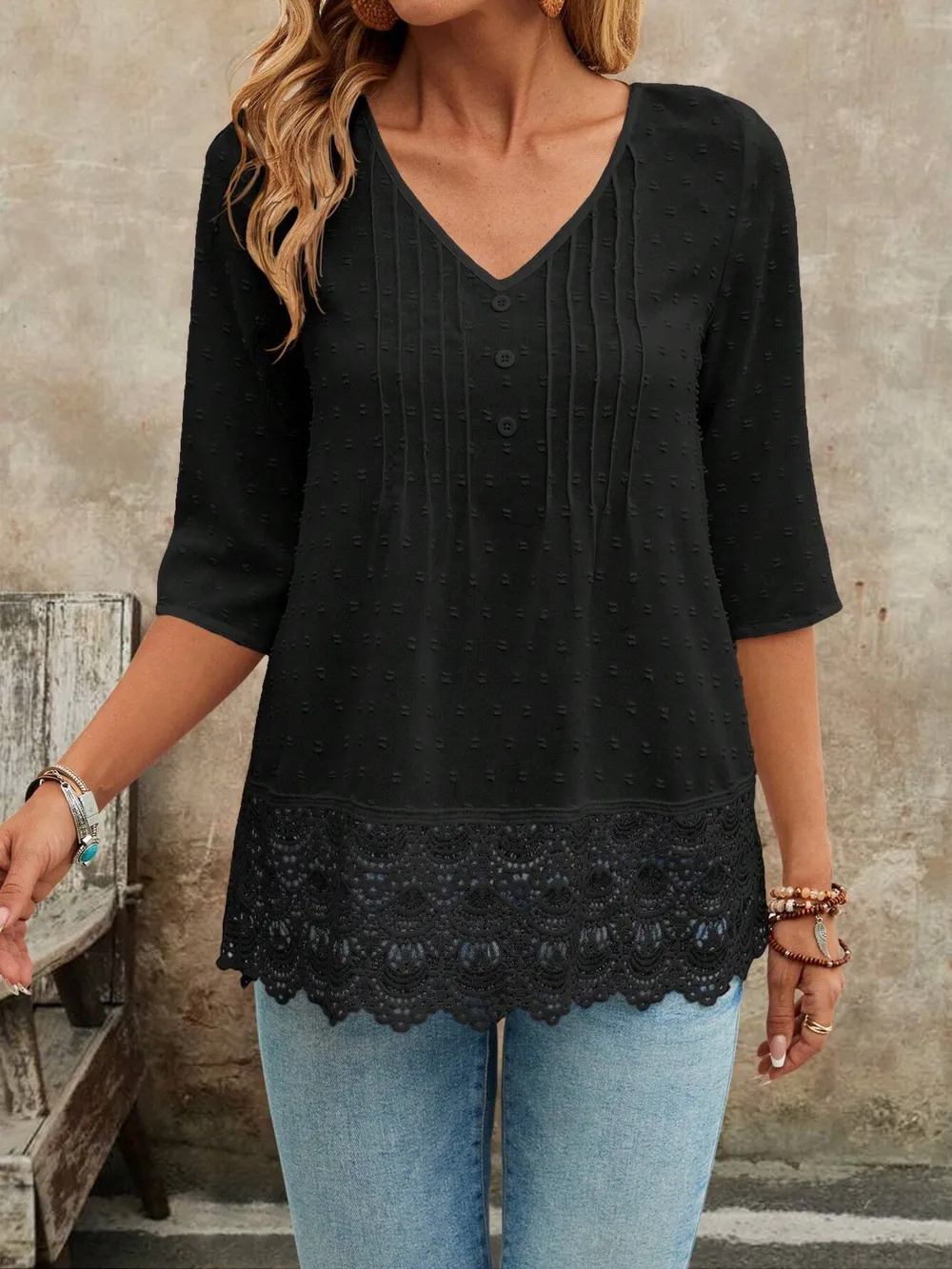 Lace Hem V-Neck Blouse, image 18