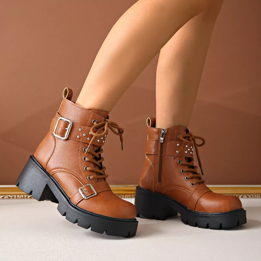 Round Toe Block Heels Boots, image 8