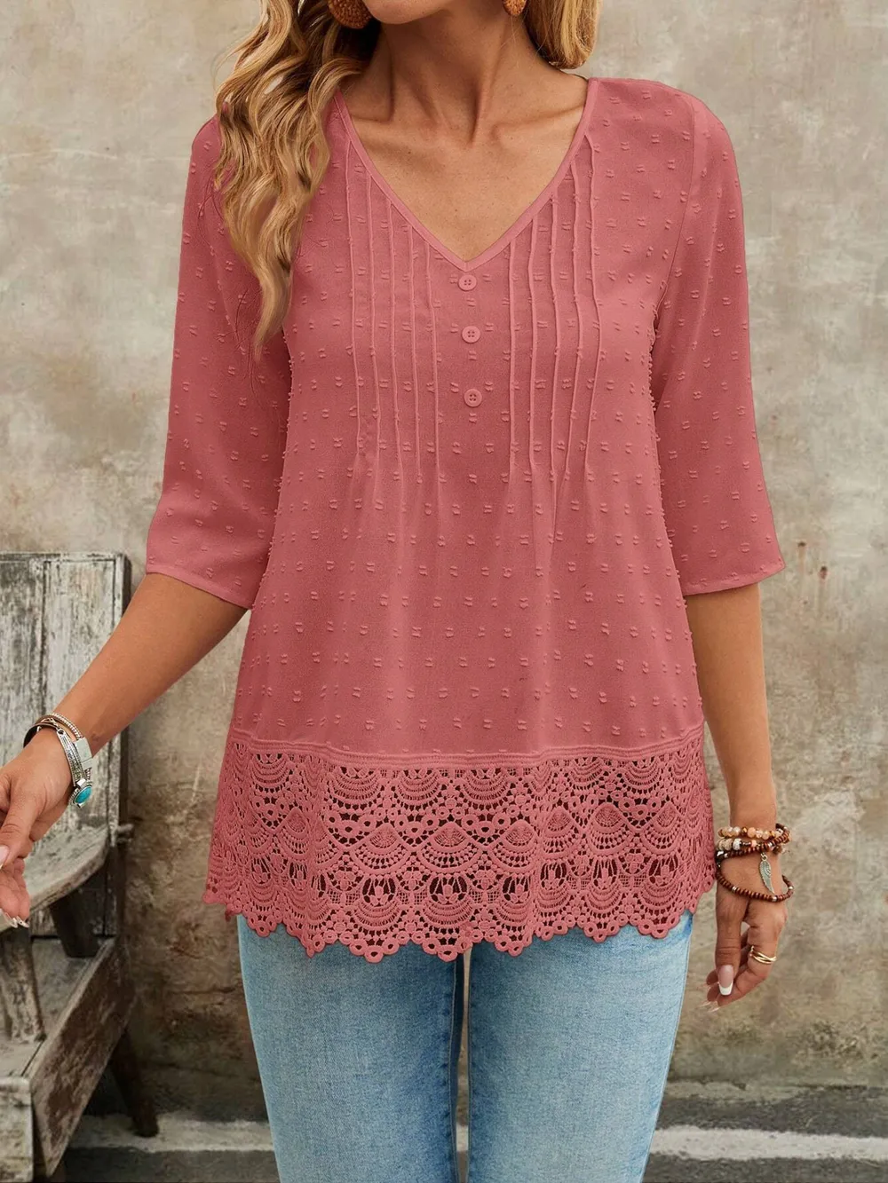 Lace Hem V-Neck Blouse, image 19