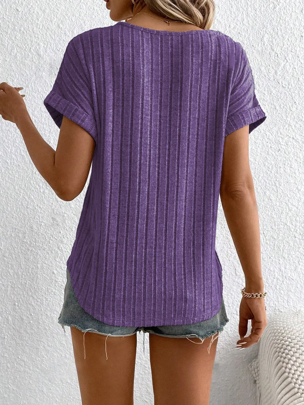 Plus Size Ribbed Texture Short Sleeve T-Shirt, image 10