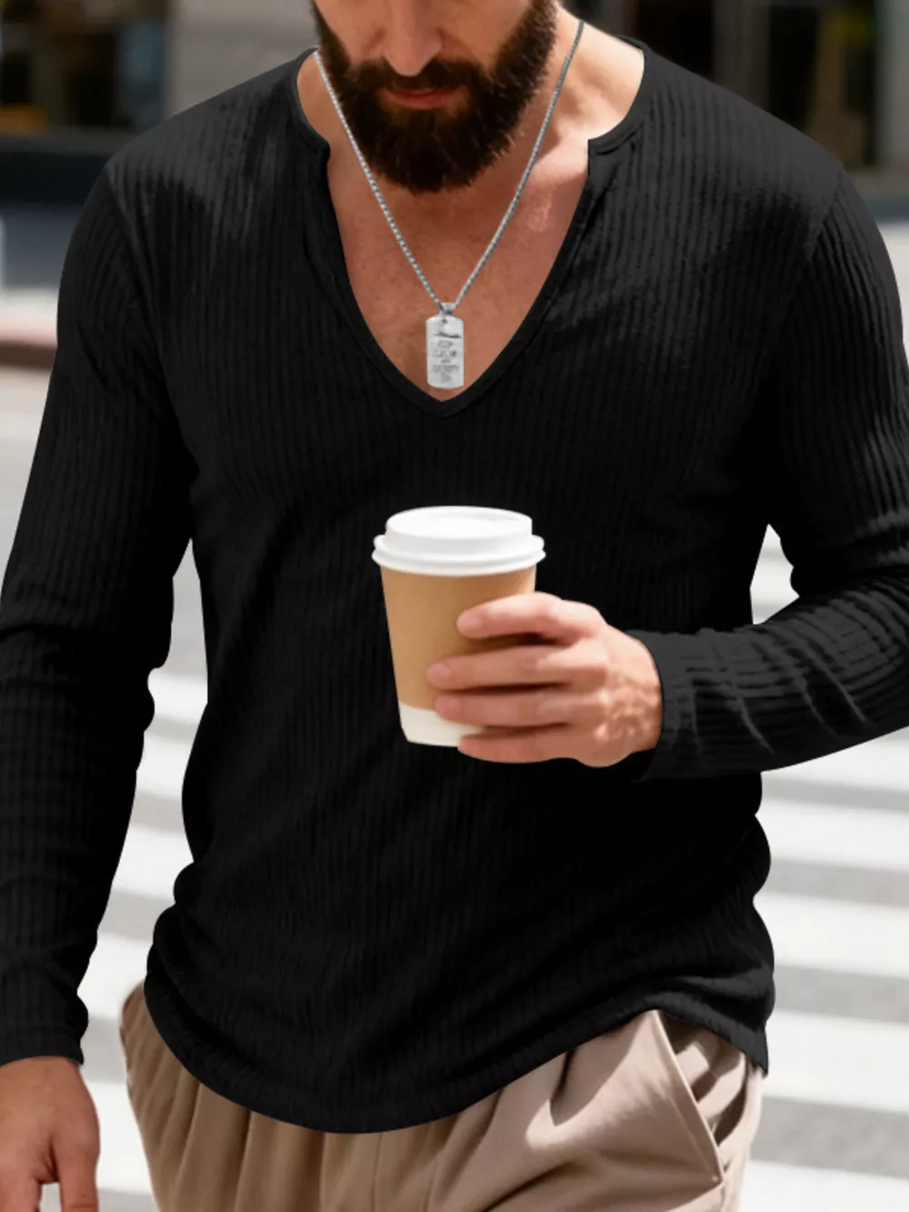 Men's Full Size Casual Ribbed Long Sleeve T-Shirt Plus Size, image 5
