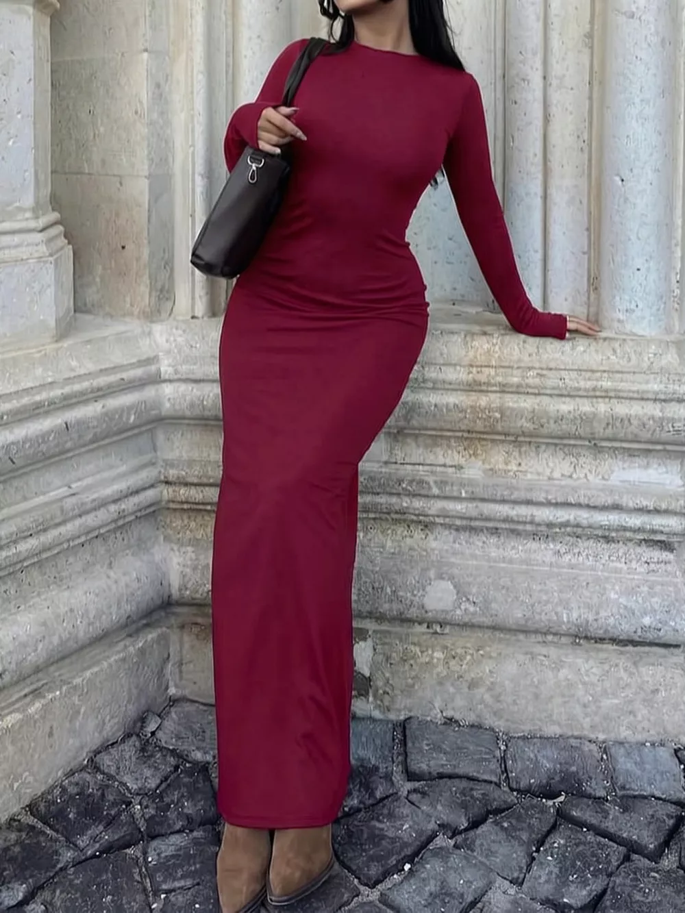 Long-Sleeve Bodycon Maxi Dress, image 2