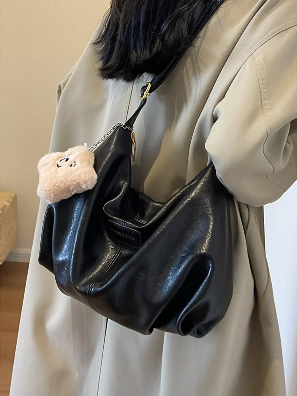 PU Leather Crossbody Bag with Plush Charm, image 2