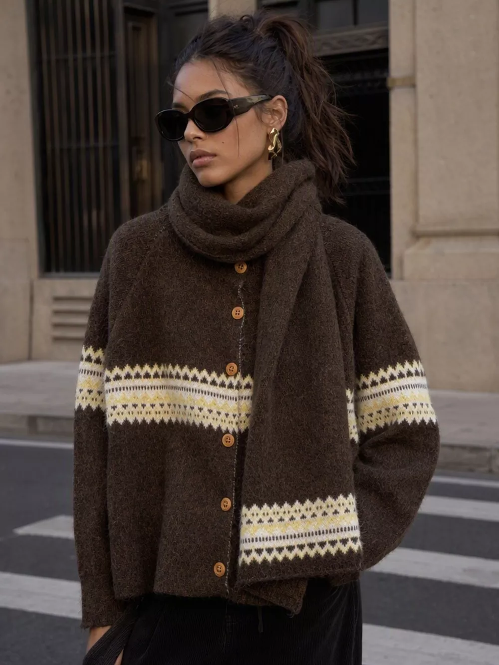 Geometric Button Down Knit Cardigan, image 9