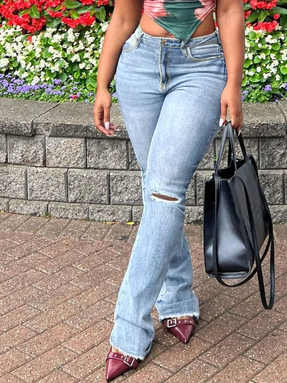 Ripped Knee Flare Jeans, image 3