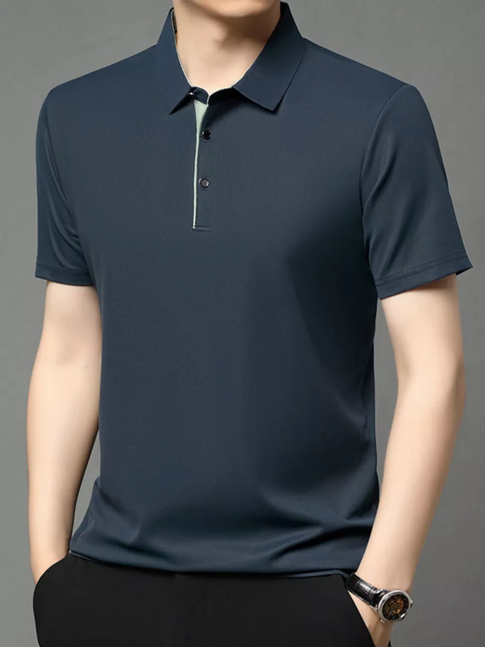 Men's Plus Size Button Detail Short Sleeve Polo, image 3