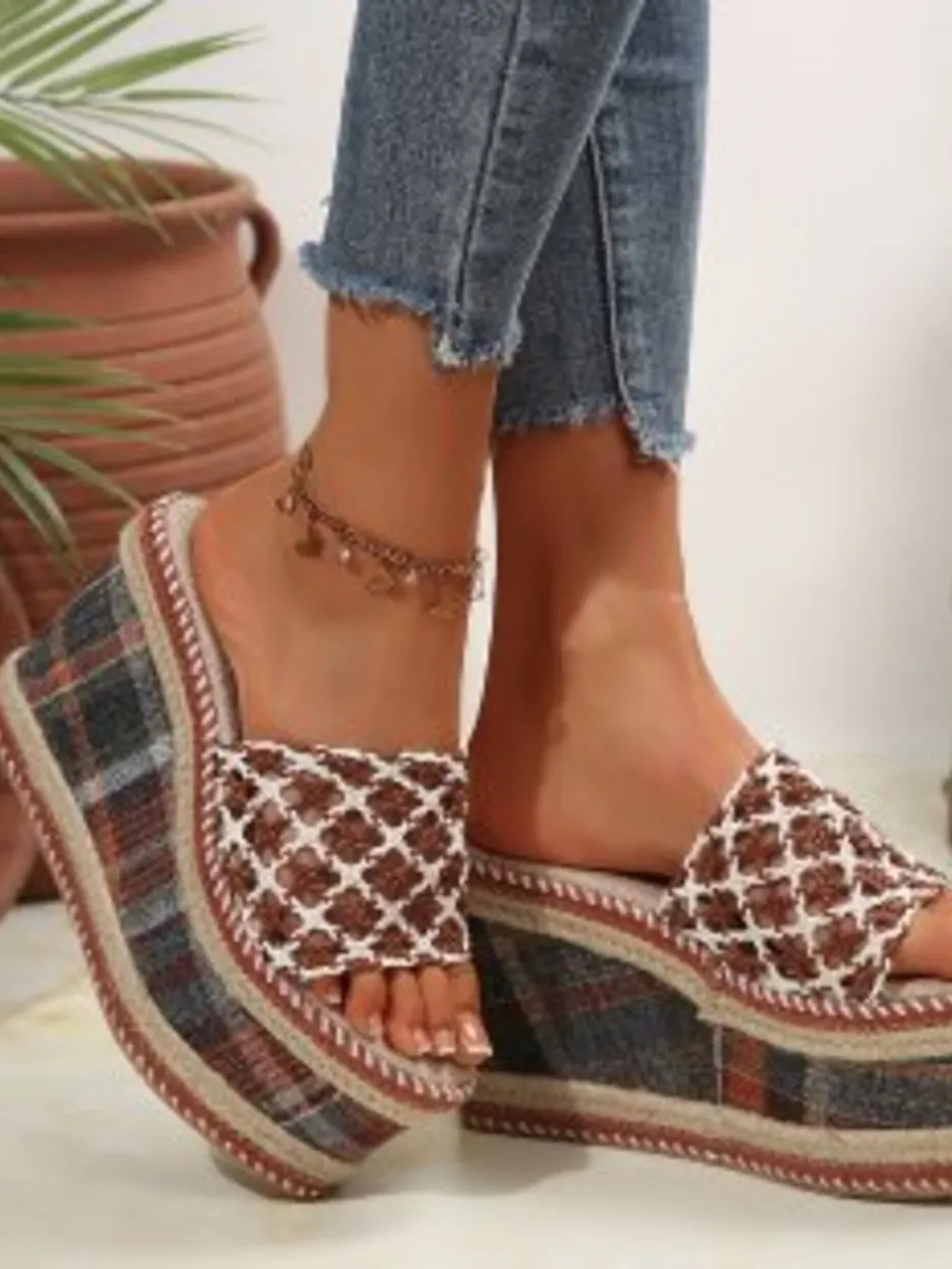 Plaid Platform Wedge Sandals, image 8