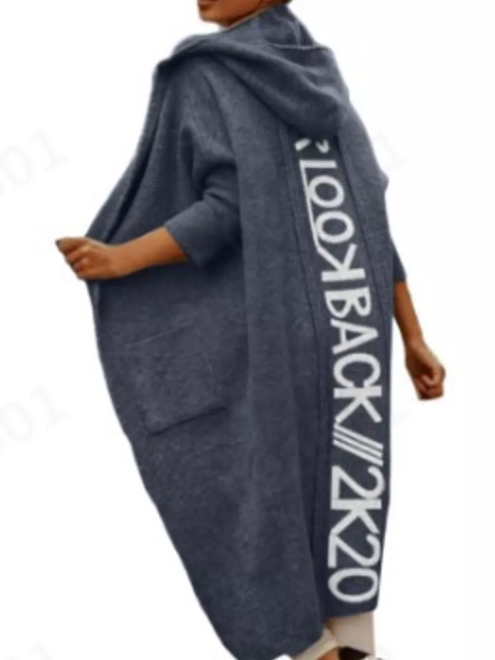 Full Size Letter Back Hooded Cardigan Plus Size, image 6