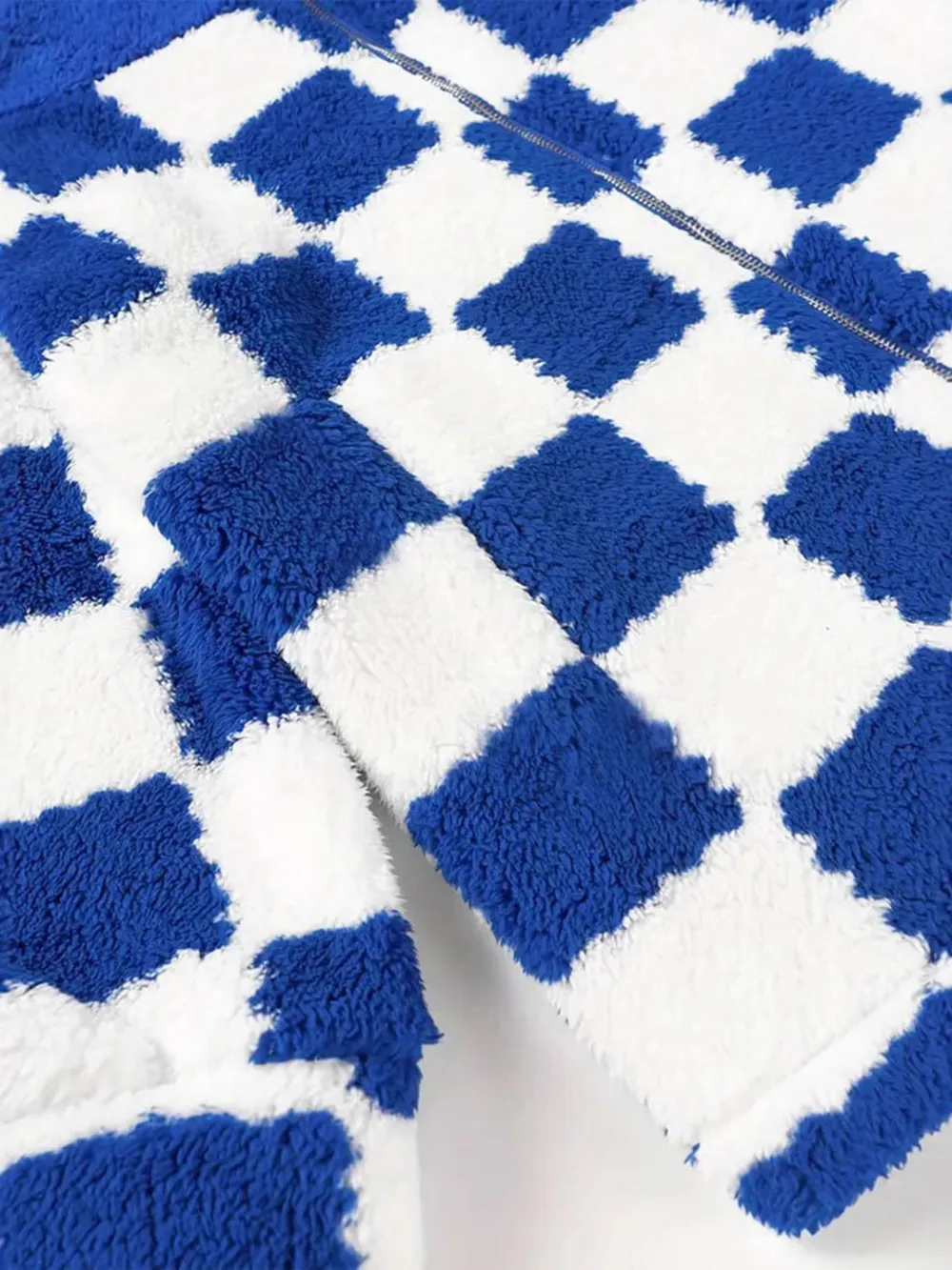 Checkered Fleece Oversized Zip Up Jacket, image 4