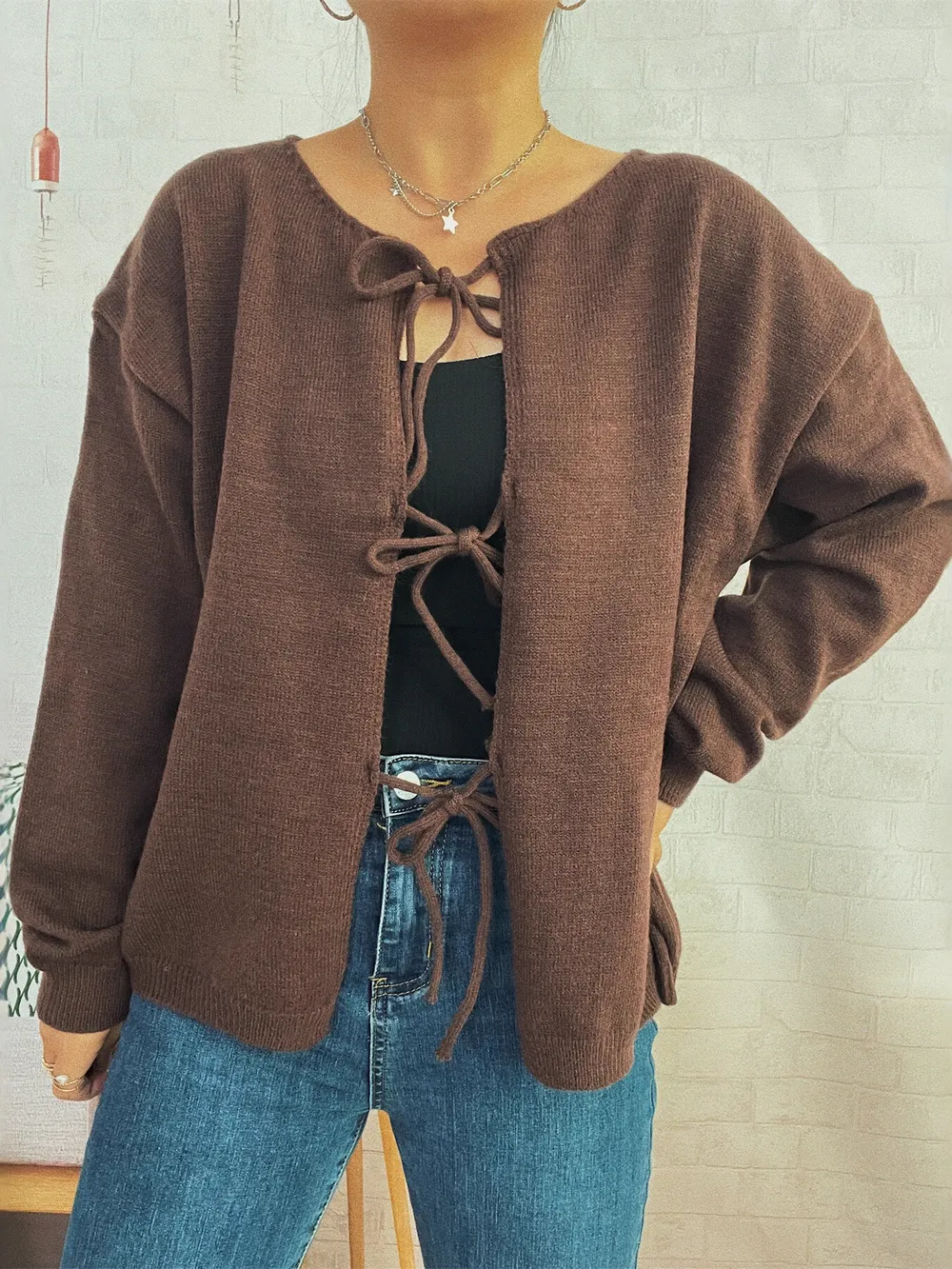Tie Front Drop Shoulder Cardigan, image 9