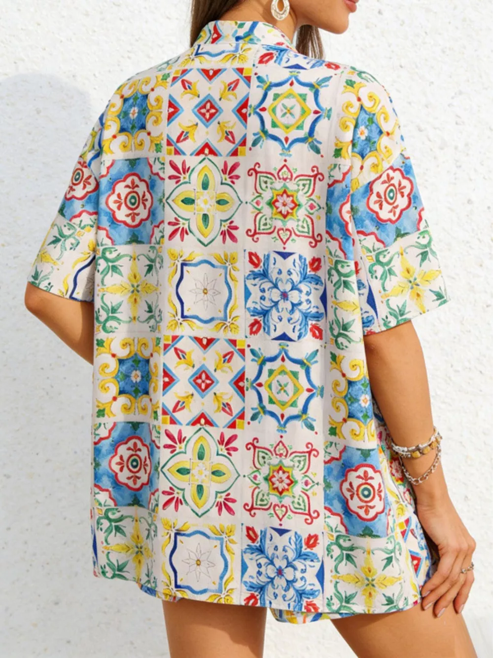 Printed Button Up Shirt and Shorts Set, image 5