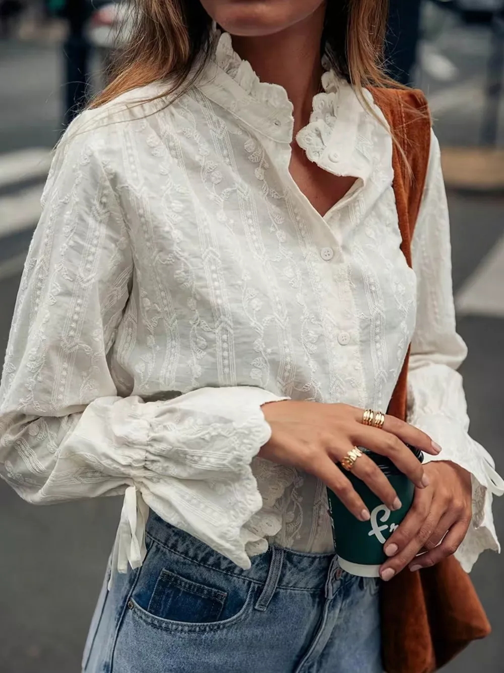 Embroidered Flounce Sleeve Shirt, image 2