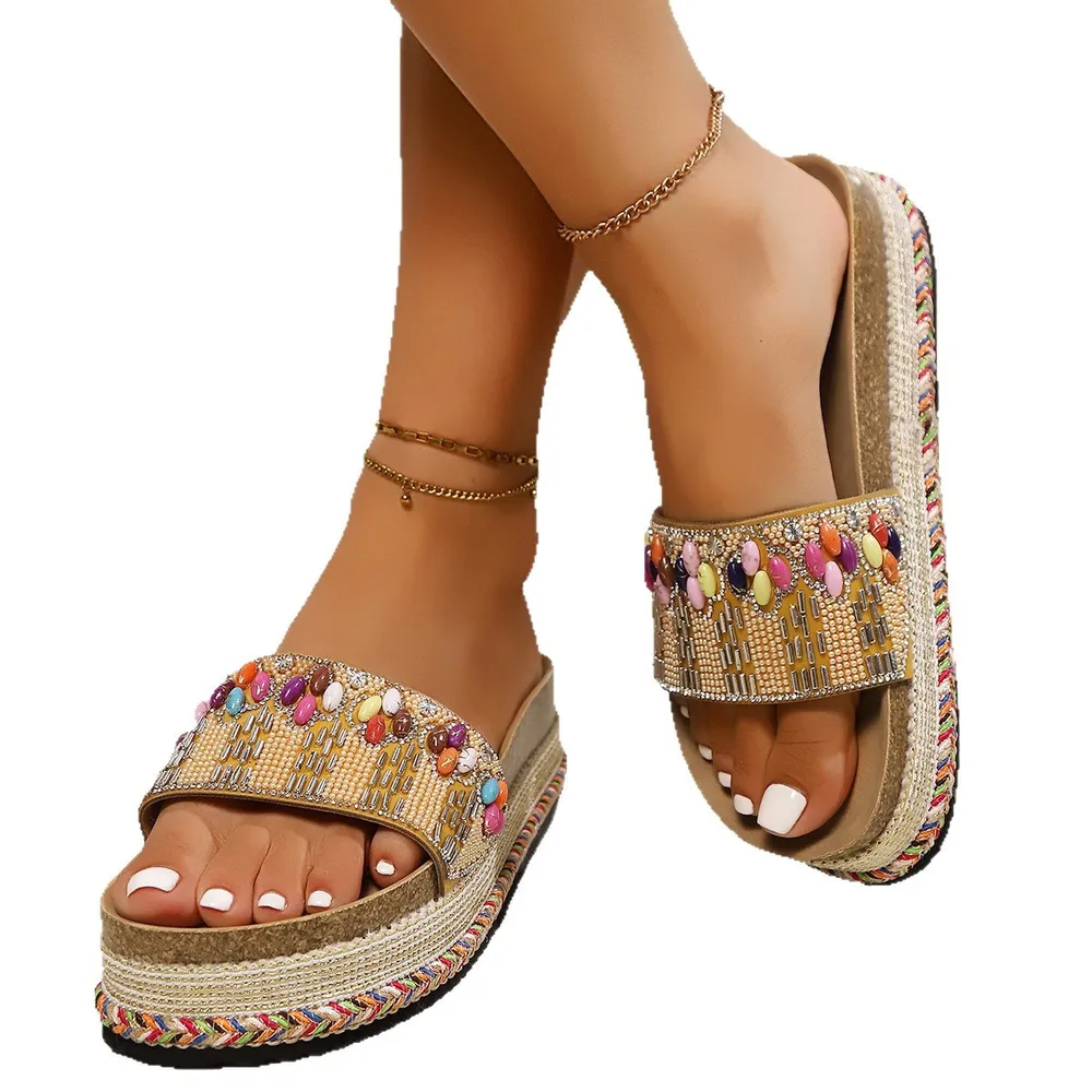 Beaded Open Toe Platform Sandals, image 15