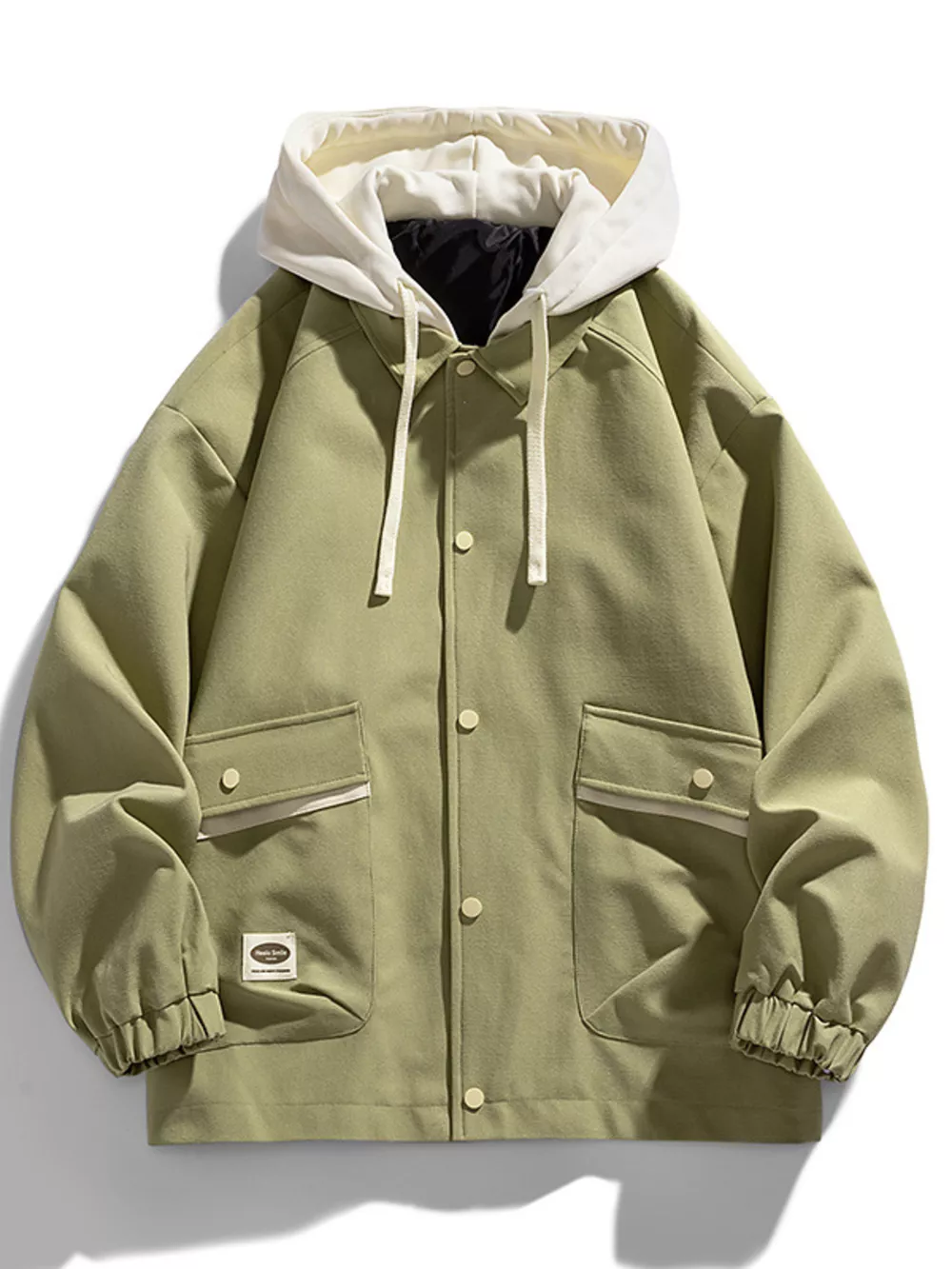 Men's Plus Size Two-Tone Hooded Button-Up Jacket, image 4