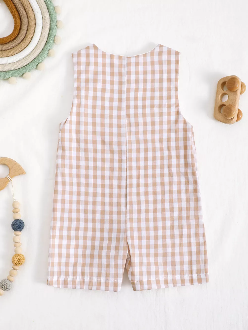Children's Embroidered Plaid One-Piece Romper, image 8