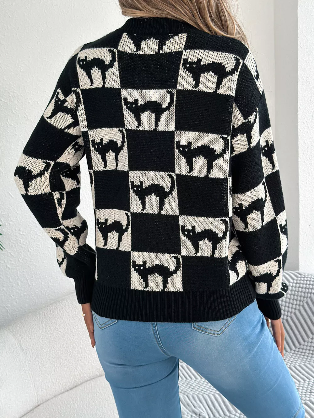 Checkerboard Halloween Graphic Sweater, image 16