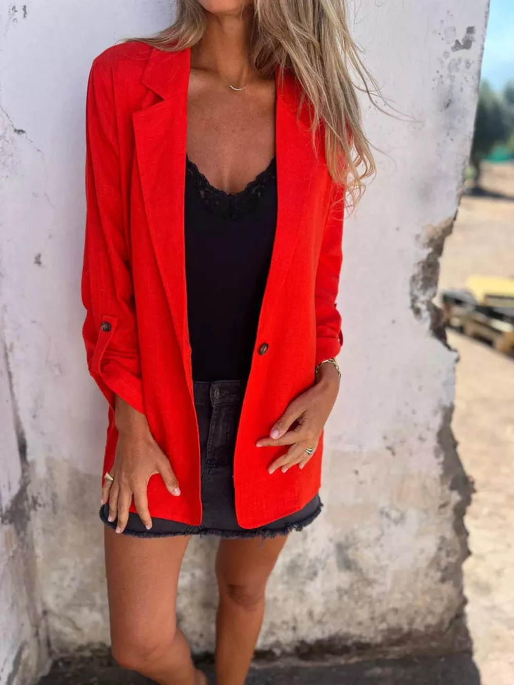Full Size Lapel Collar Long Sleeve Blazer Plus Size, image 2