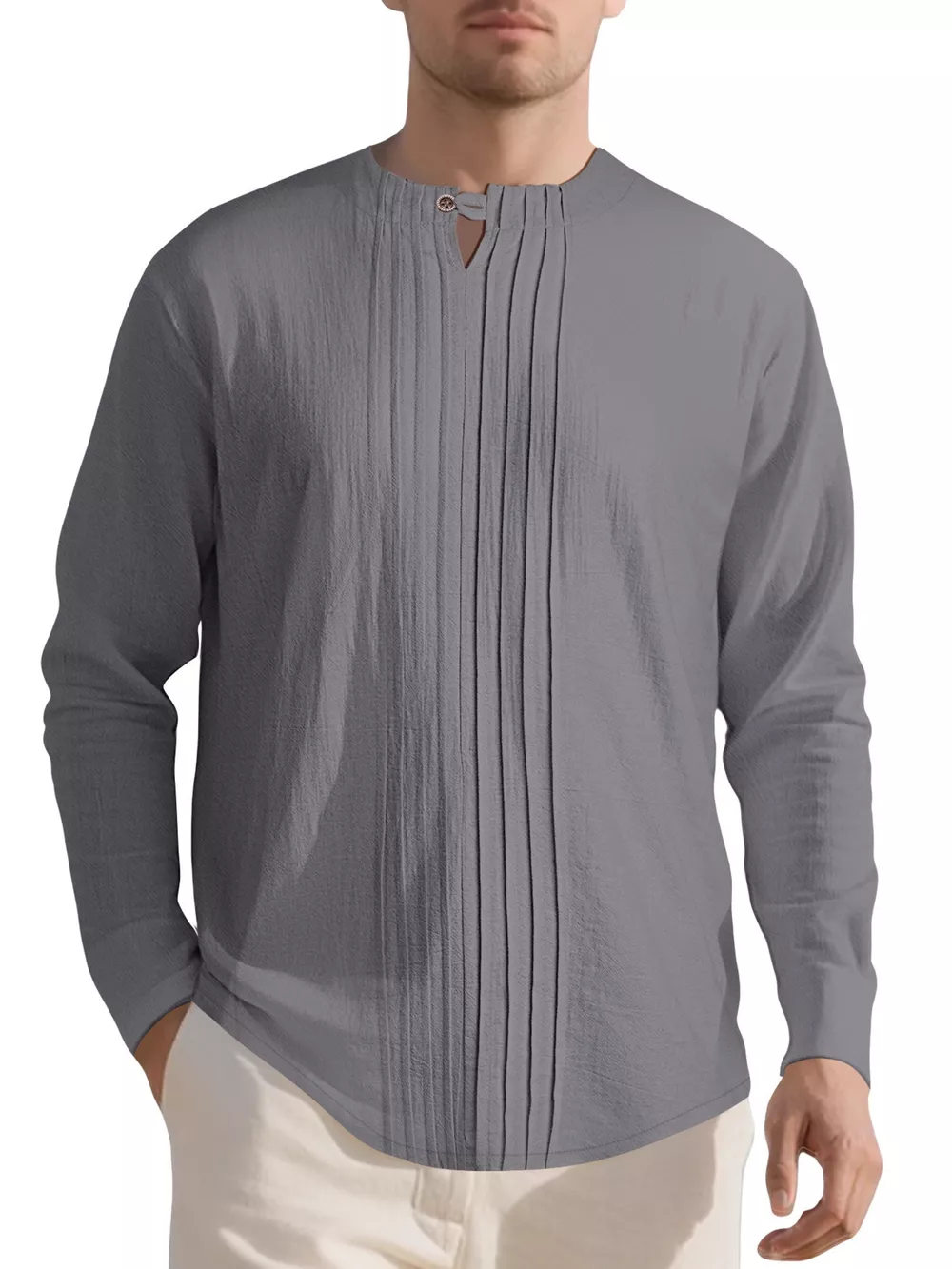 Men's Full Size Casual Pleated Long Sleeve Blouse Plus Size, image 8