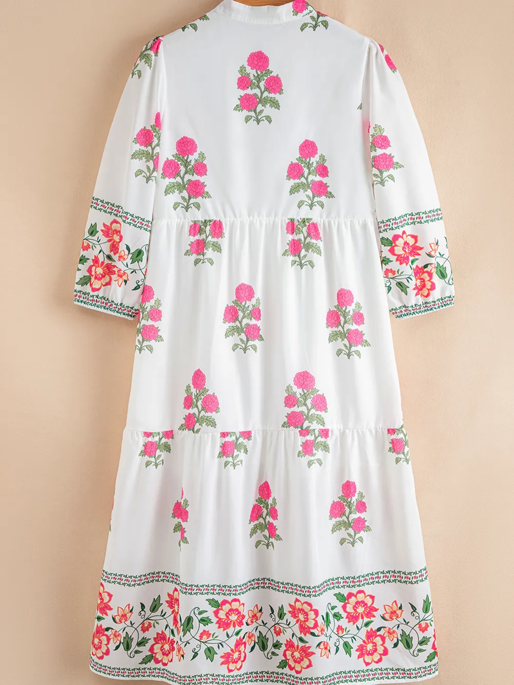 Floral Print Half Button Mandarin Neck 3/4 Sleeve Maxi Dress, image 5