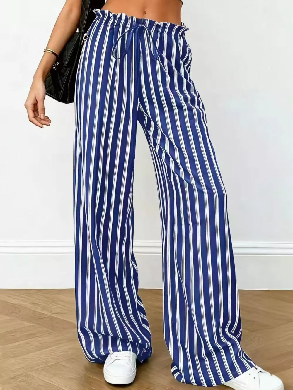 Striped Wide-Leg Drawstring Pants, image 8