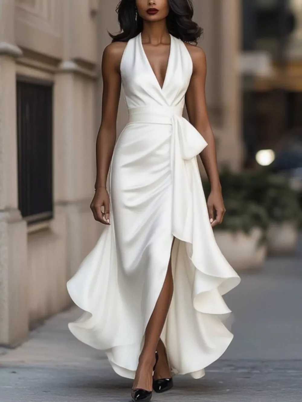 Full Size High-Low Ruffled Satin Maxi Dress Plus Size, image 8