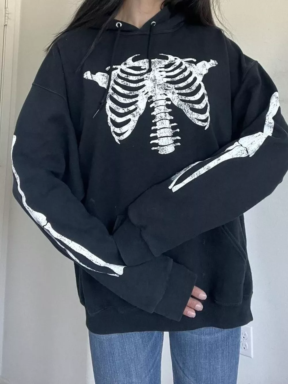 Drawstring Skeleton Long Sleeve Hoodie, image 3