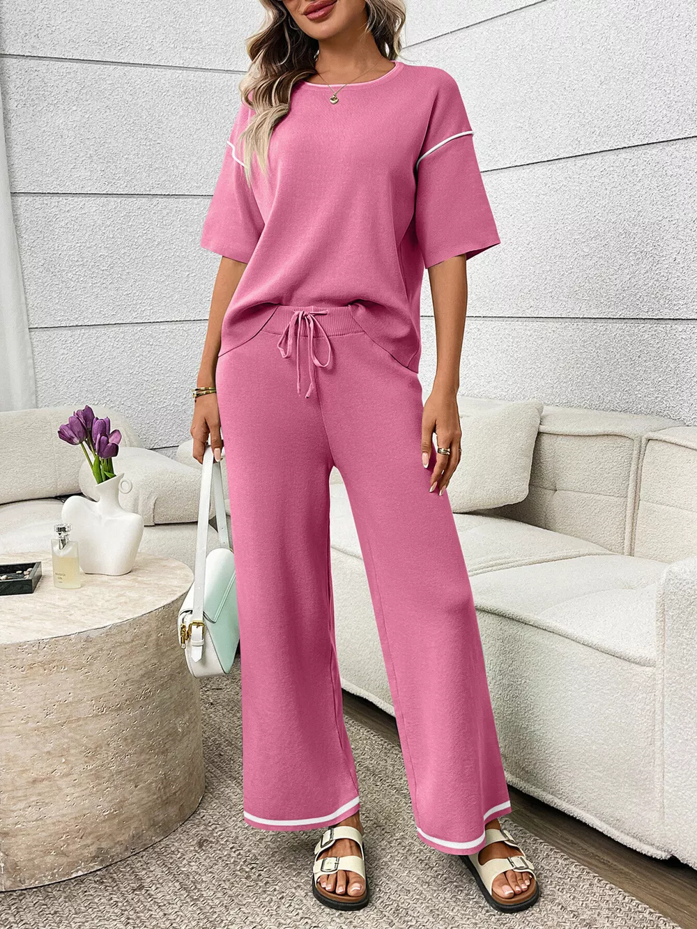 Round Neck Half Sleeve Top and Pants Set, image 14
