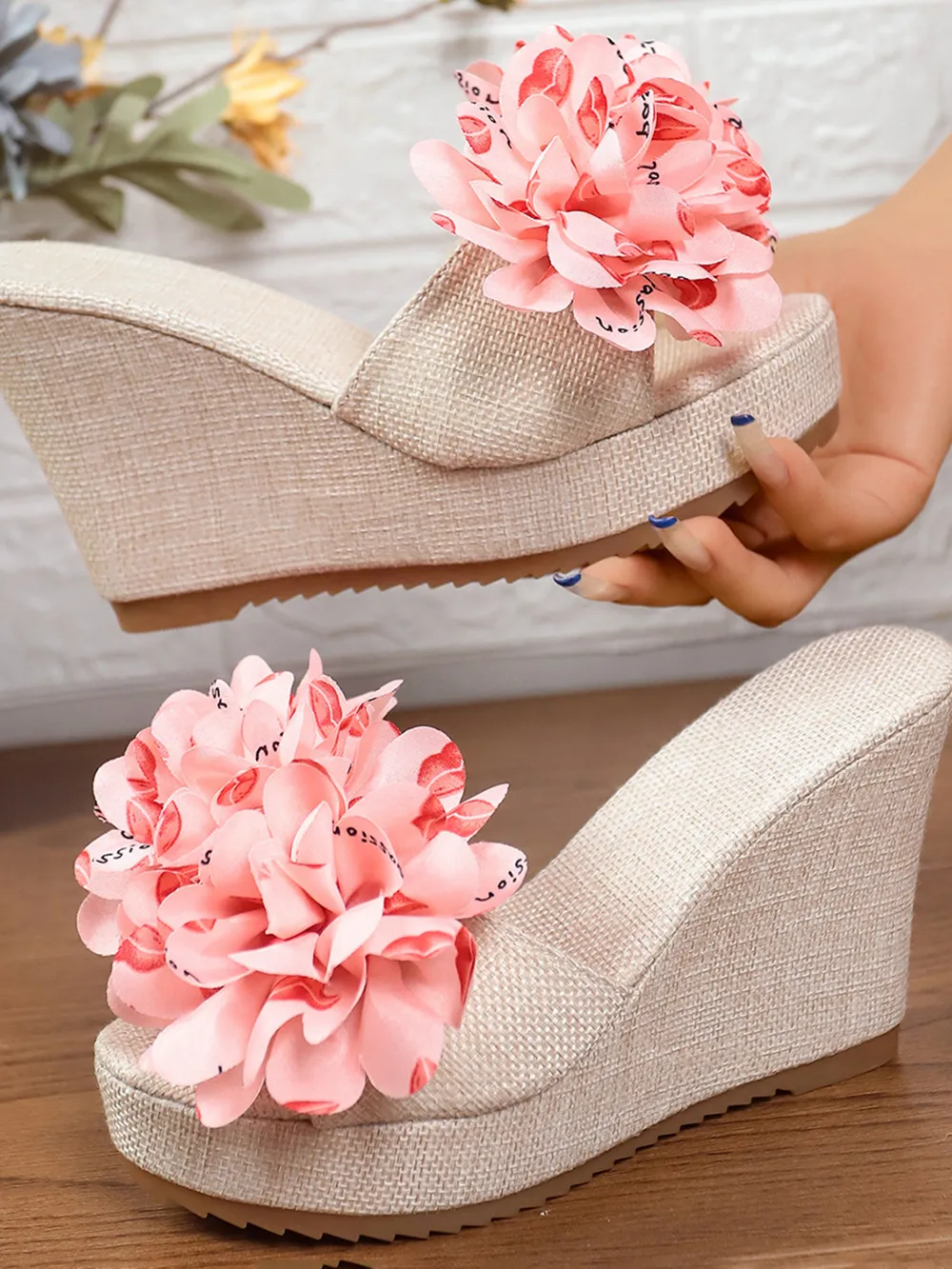 Floral Embellished Platform Wedge Sandals, image 8