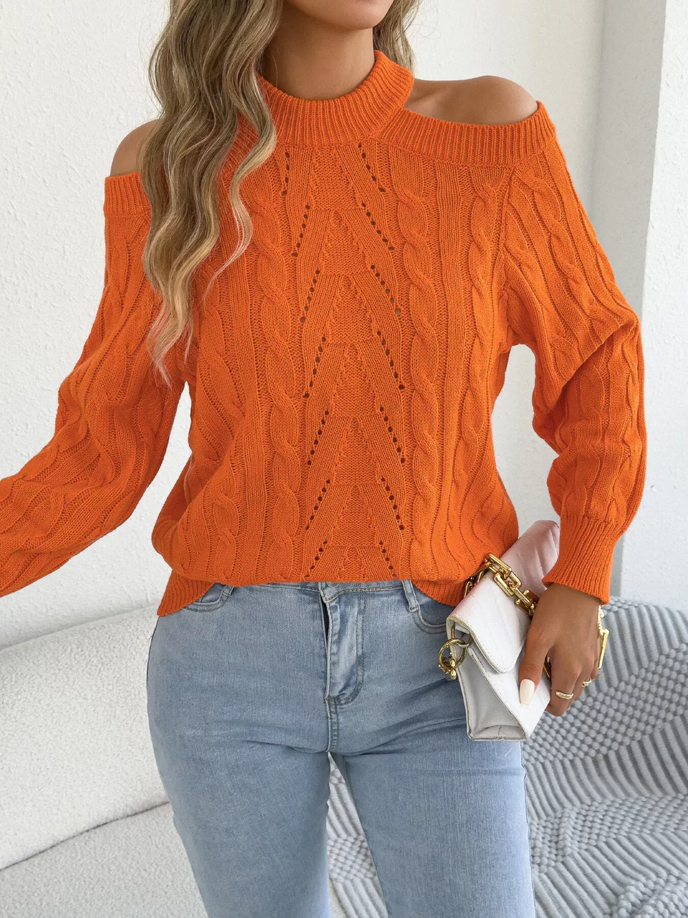 Cold Shoulder Cable Knit Sweater, image 7