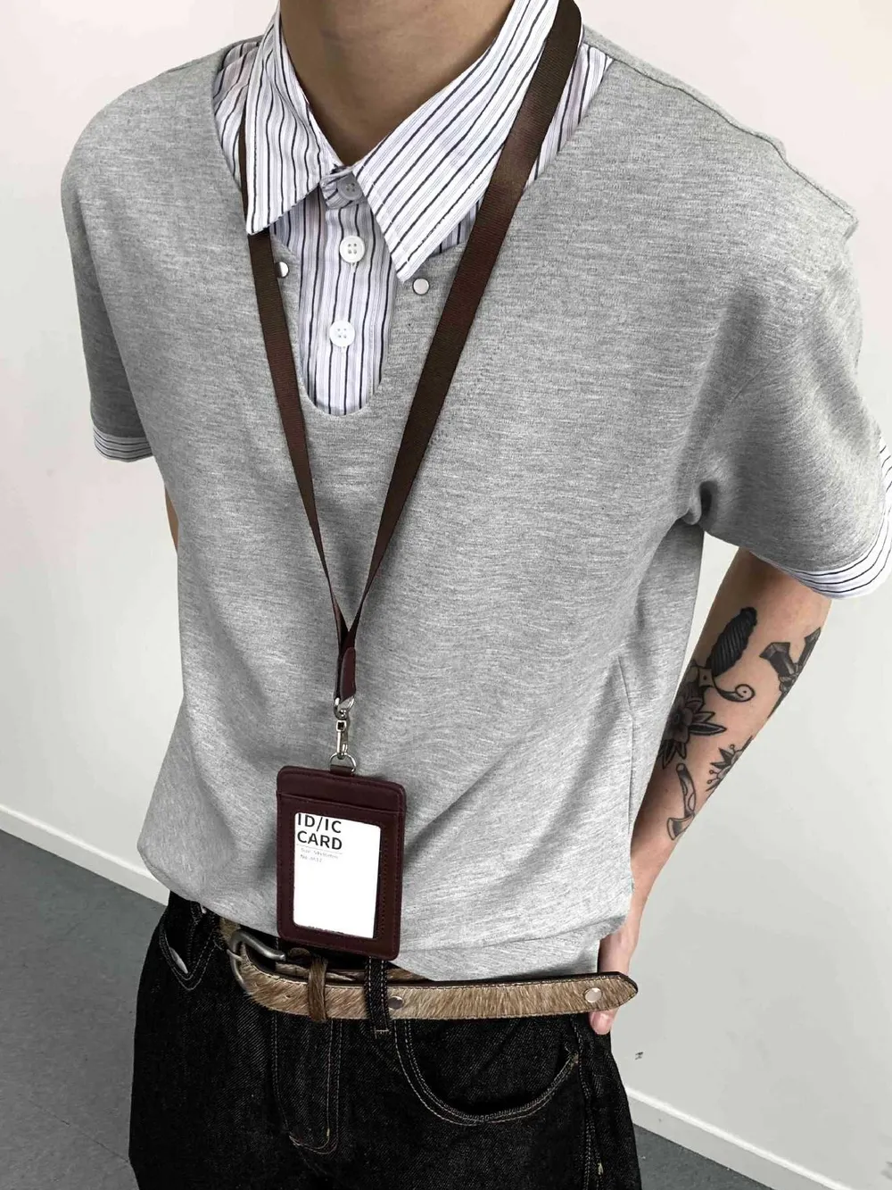 Men's Layered-Look Striped Collar Polo, image 2