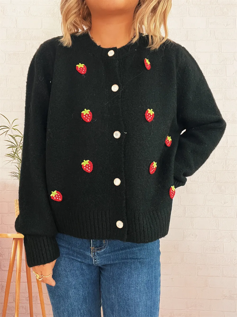 Strawberry Button Up Long Sleeve Cardigan, image 23