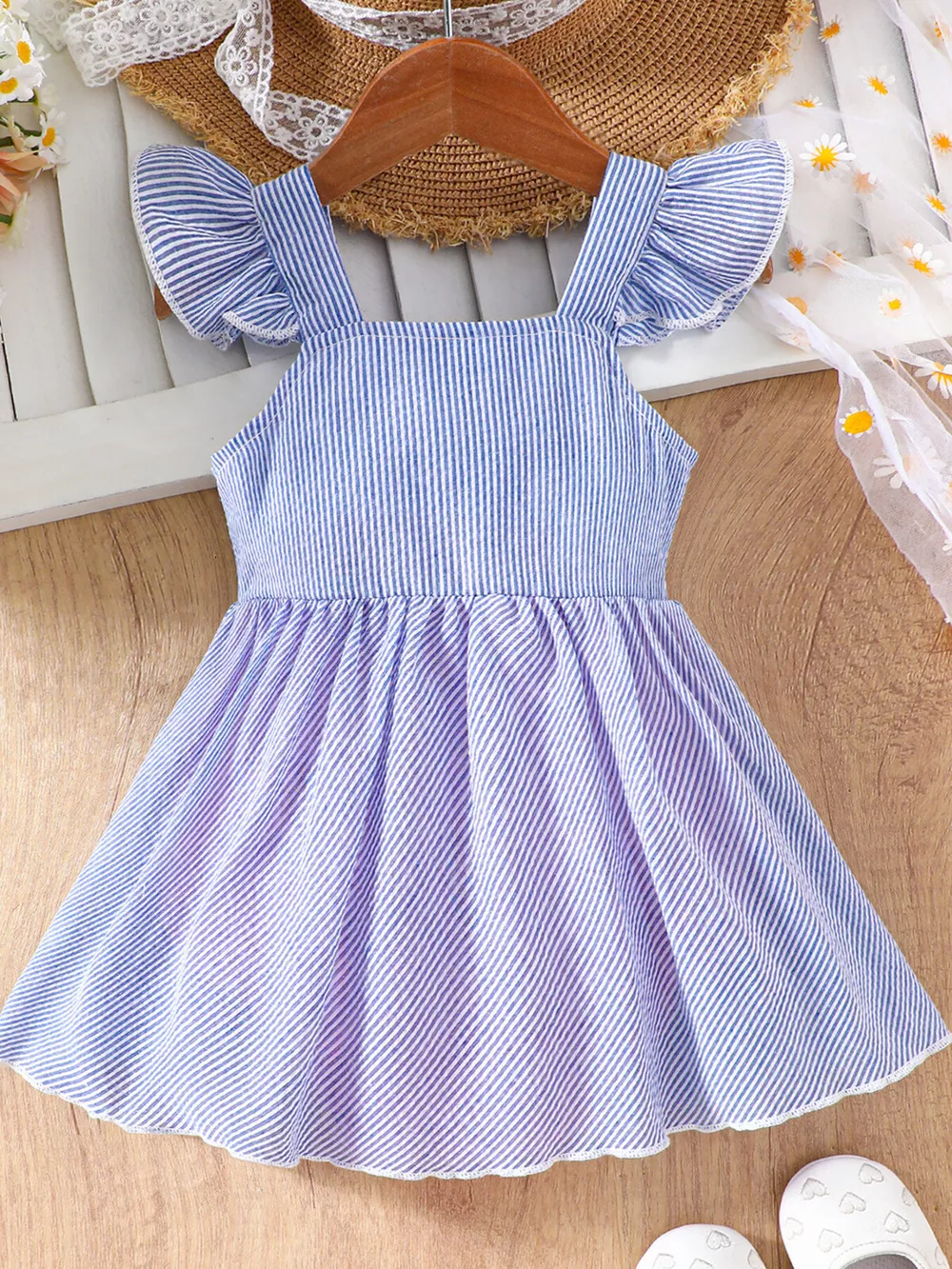 Children's Striped Watermelon Ruffle Sleeve Dress, image 6