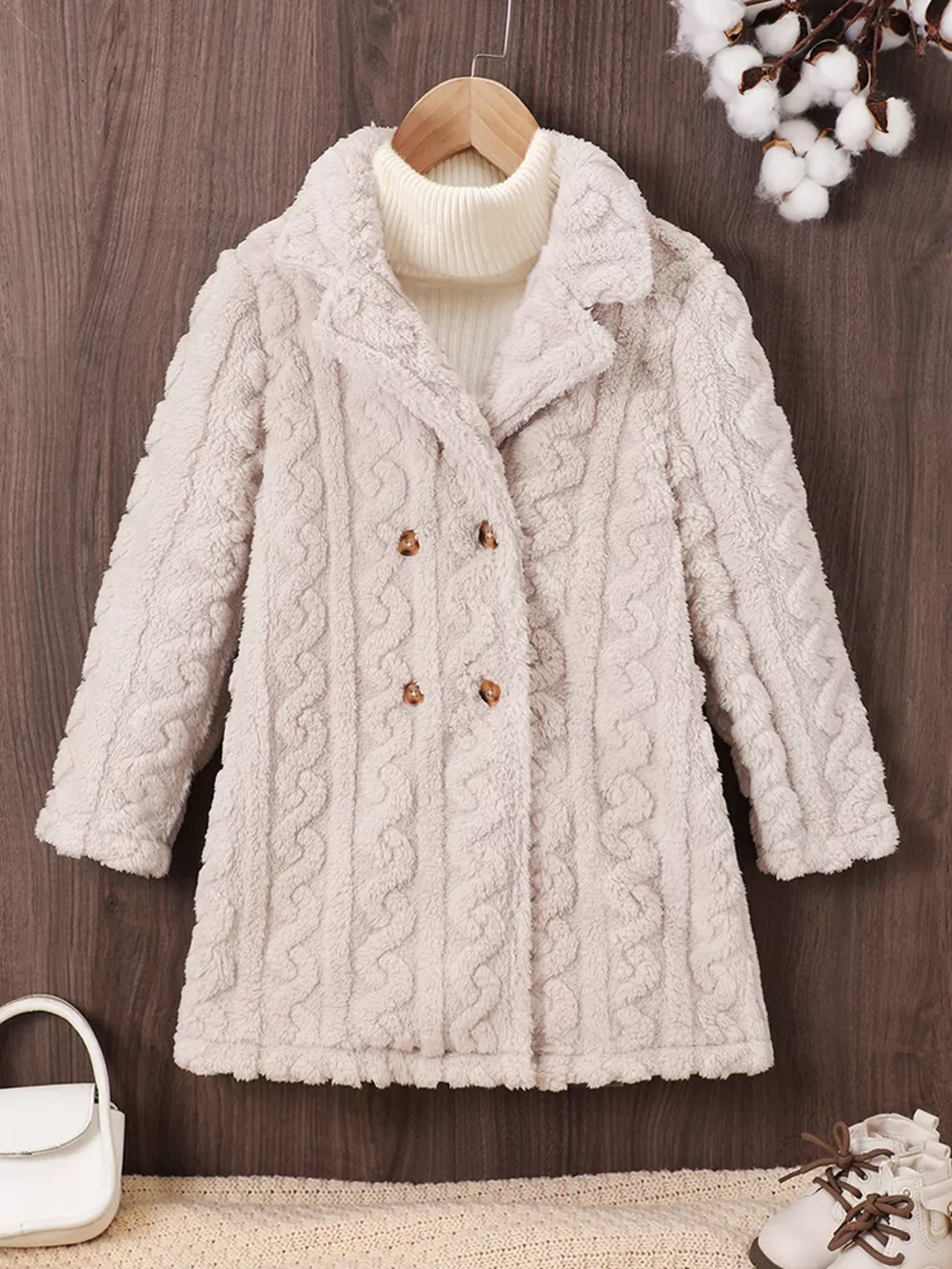 Children's Cozy Textured Double-Breasted Outerwear