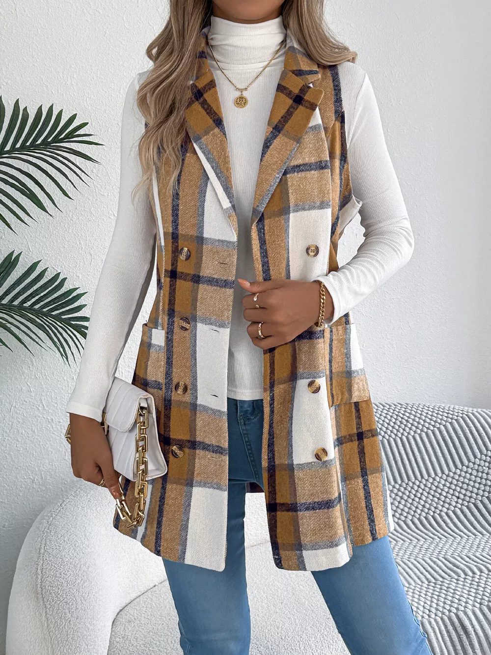 Plaid Double-Breasted Vest Coat, image 11