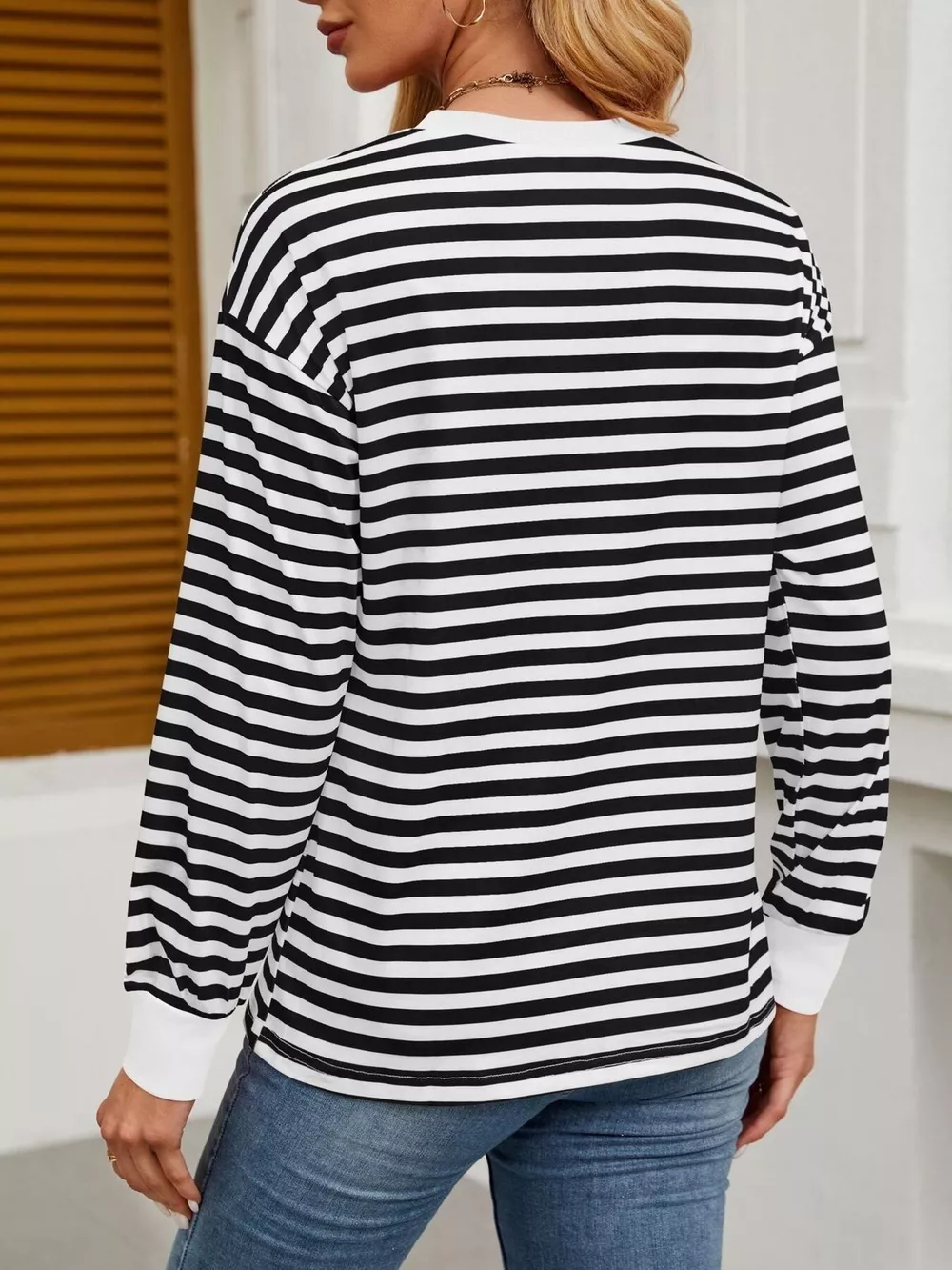 Striped Round Neck Long Sleeve T-Shirt, image 19