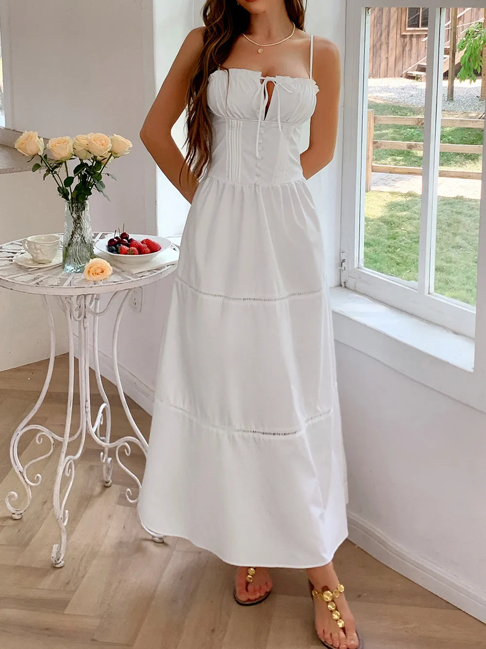Smocked Back Tie Front Cami Dress