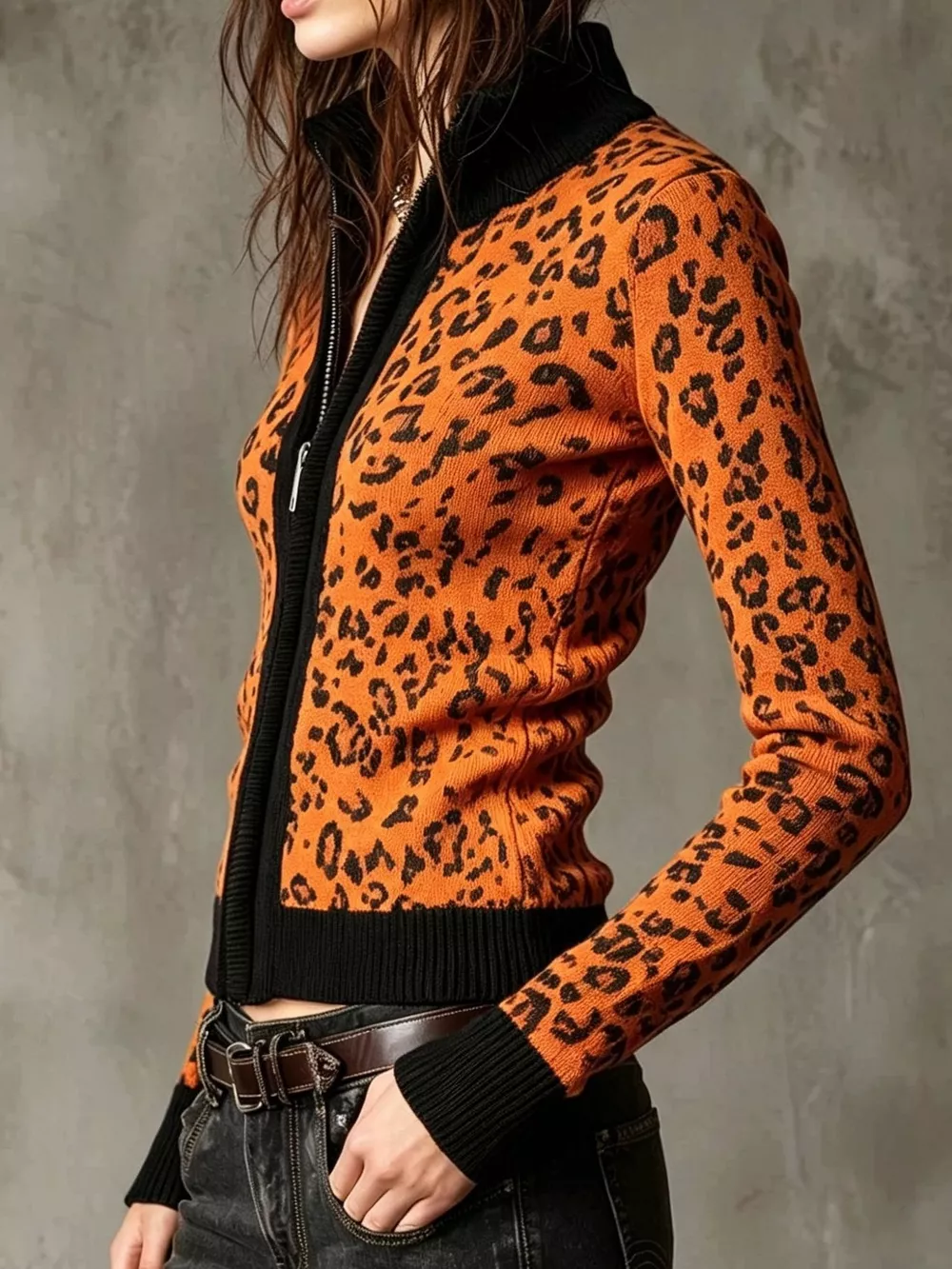 Leopard Zip-Up Knit Cardigan, image 3