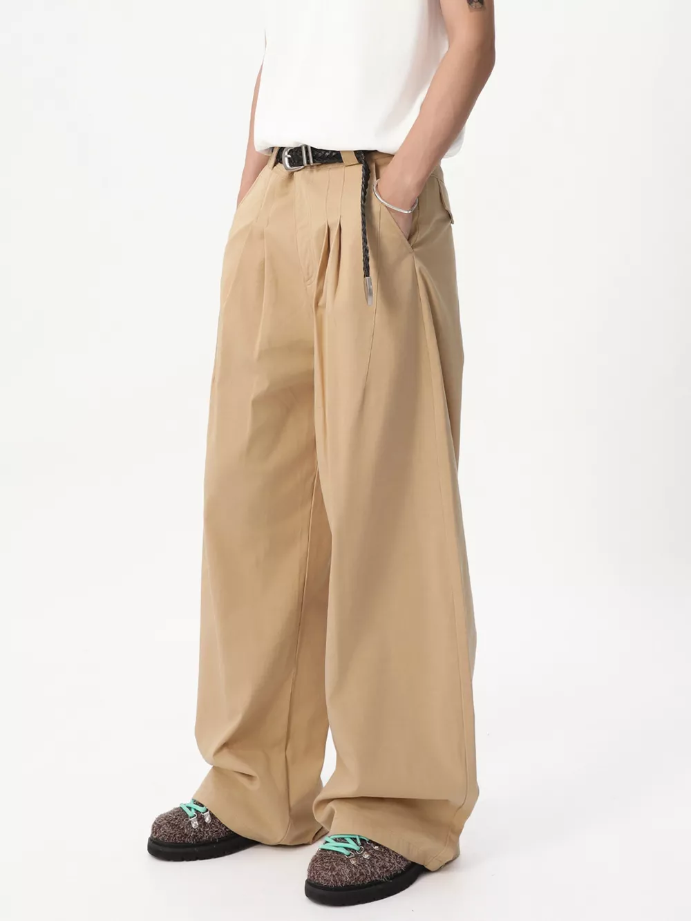 Men's Wide Leg Pleated Pants, image 2