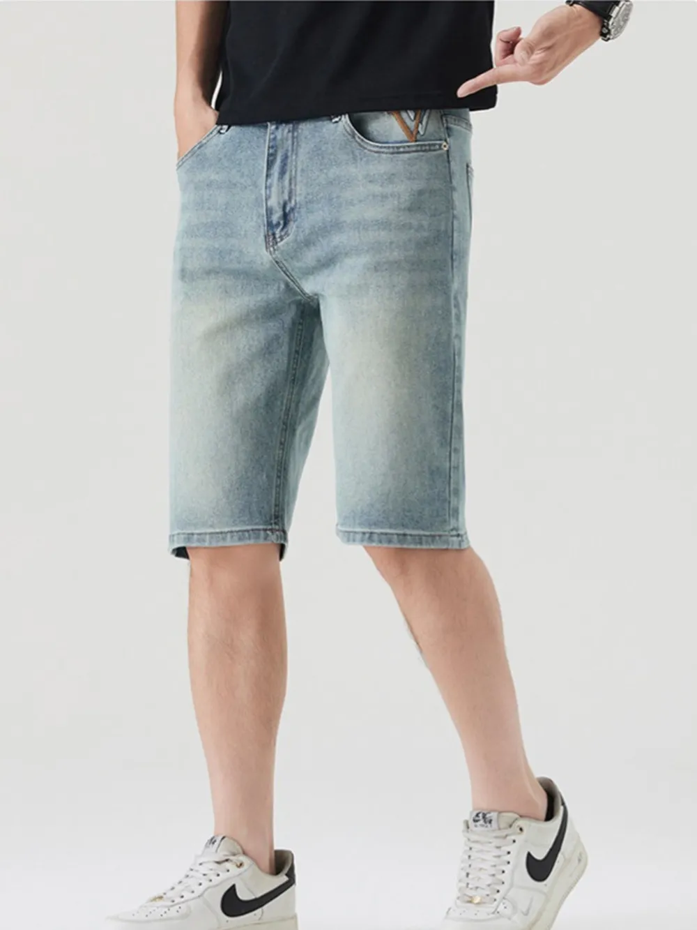Men's Pocketed Wash Casual Denim Shorts, image 2