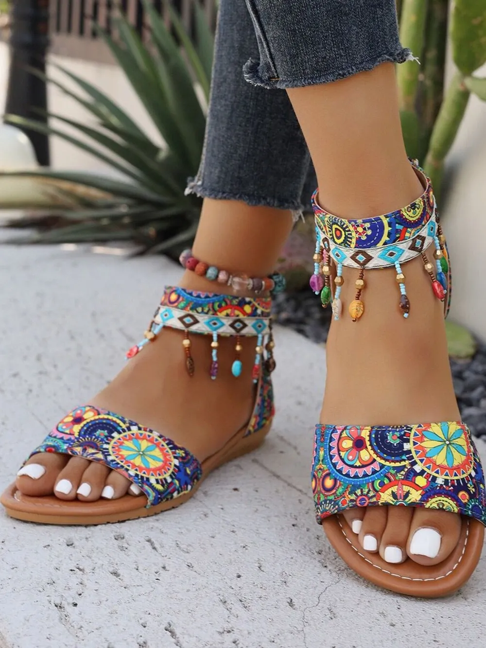 Beaded Ankle Strap Sandals, image 2