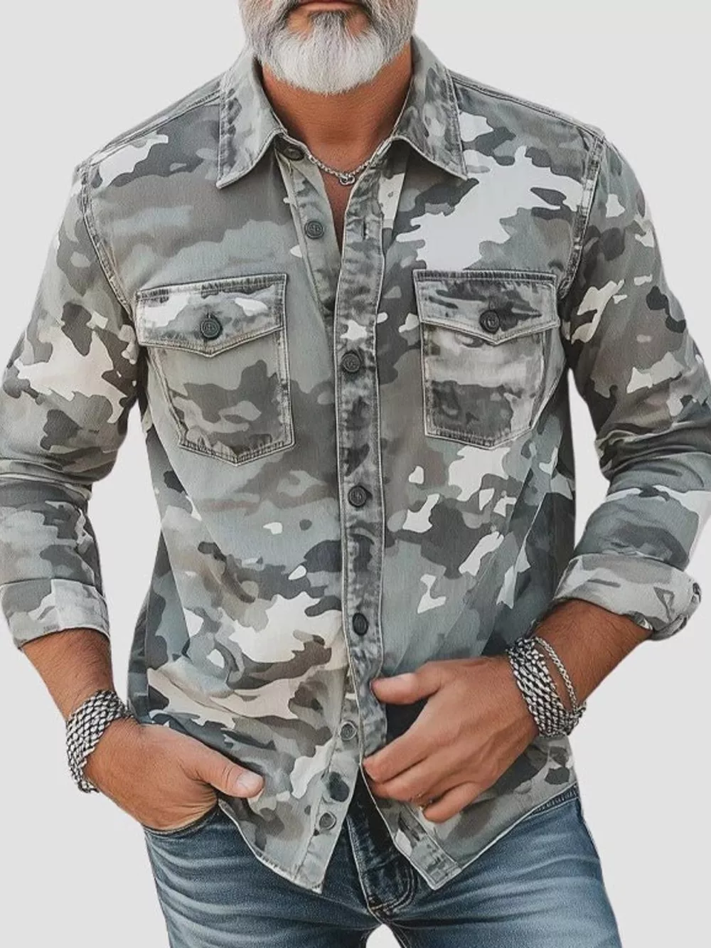 Men's Full Size Camouflage Print Shirt with Dual Chest Pockets Plus Size, image 7
