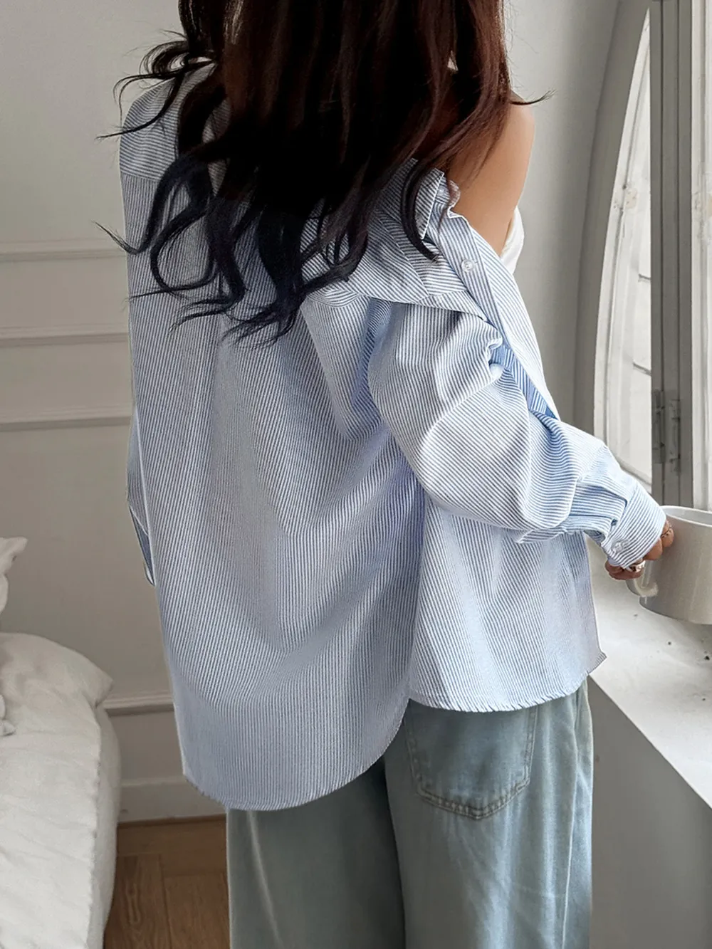 Striped Oversized Relaxed Fit Button-Down Shirt, image 5