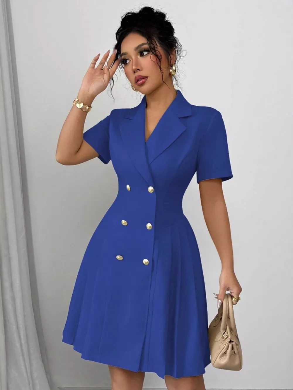 Double-Breasted Pleated Blazer Dress, image 11