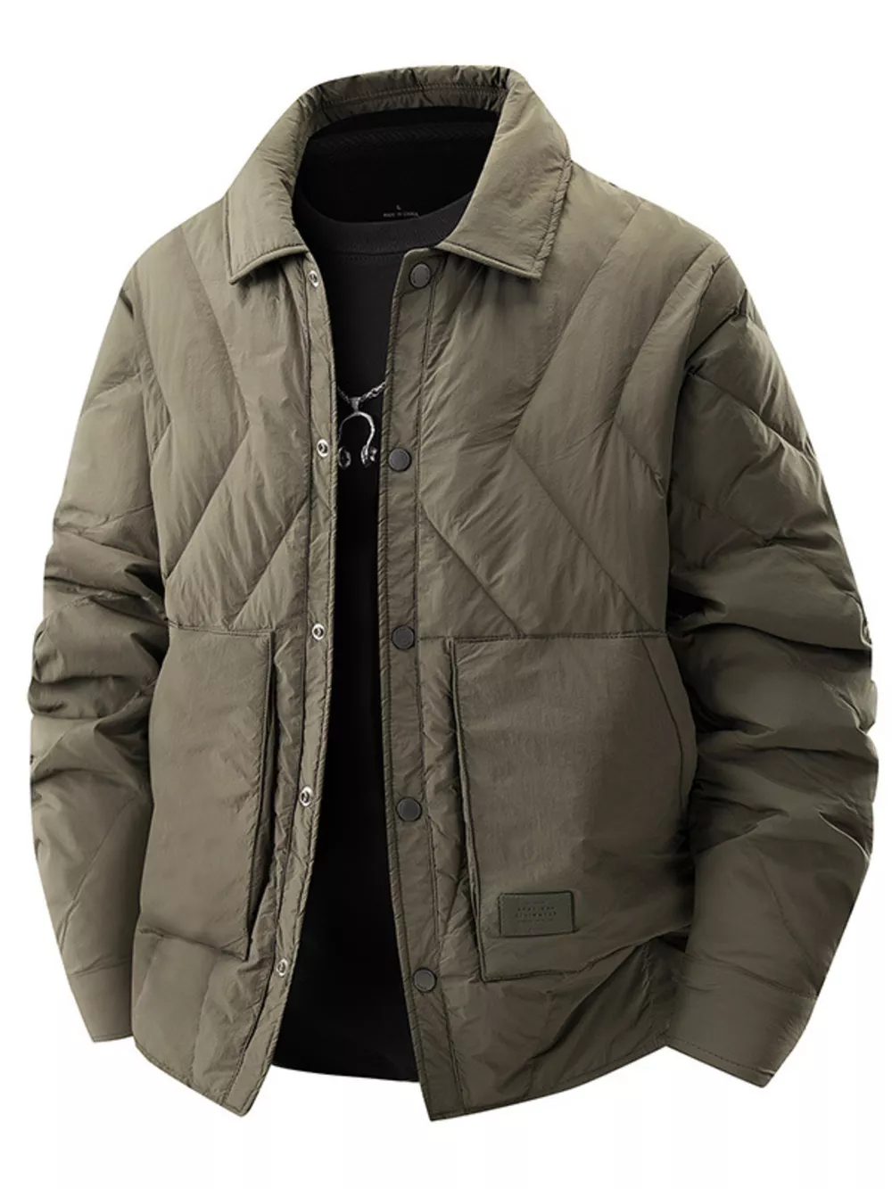 Men's Plus Size Quilted Padded Snap Down Jacket, image 2