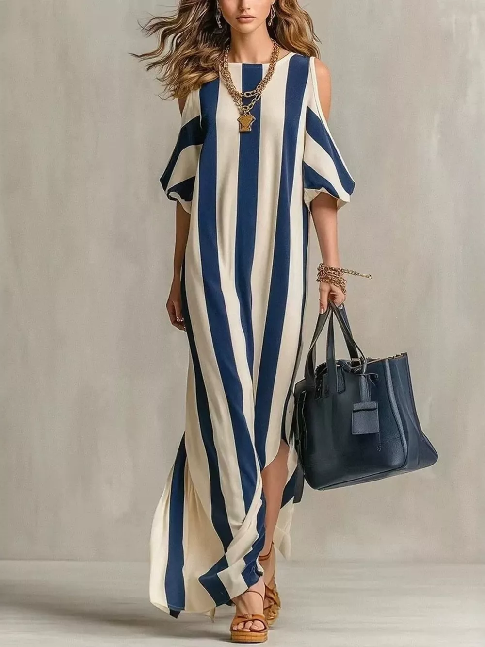 Striped Cold Shoulder Maxi Dress